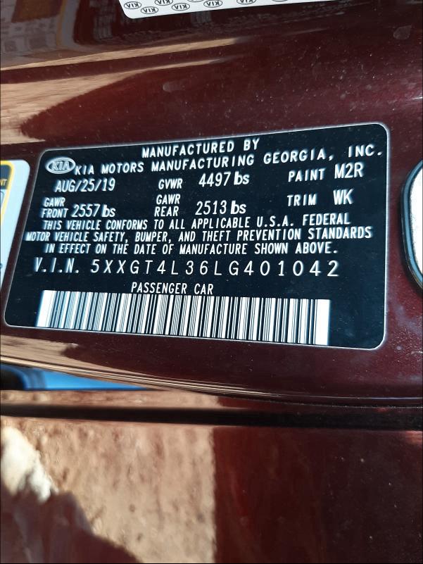 Photo 9 VIN: 5XXGT4L36LG401042 - KIA OPTIMA LX 