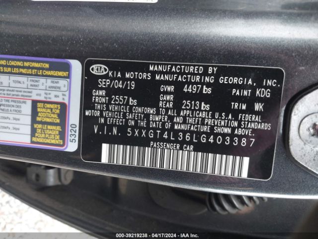 Photo 8 VIN: 5XXGT4L36LG403387 - KIA OPTIMA 