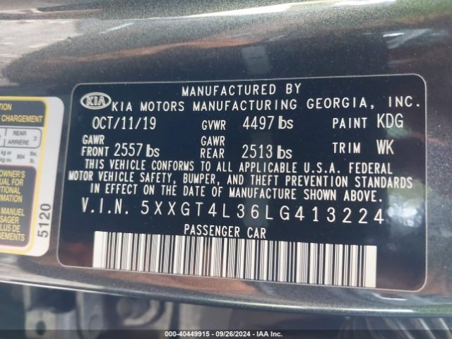 Photo 8 VIN: 5XXGT4L36LG413224 - KIA OPTIMA 