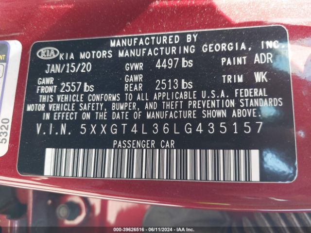 Photo 8 VIN: 5XXGT4L36LG435157 - KIA OPTIMA 