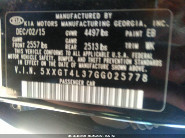 Photo 8 VIN: 5XXGT4L37GG025778 - KIA OPTIMA 