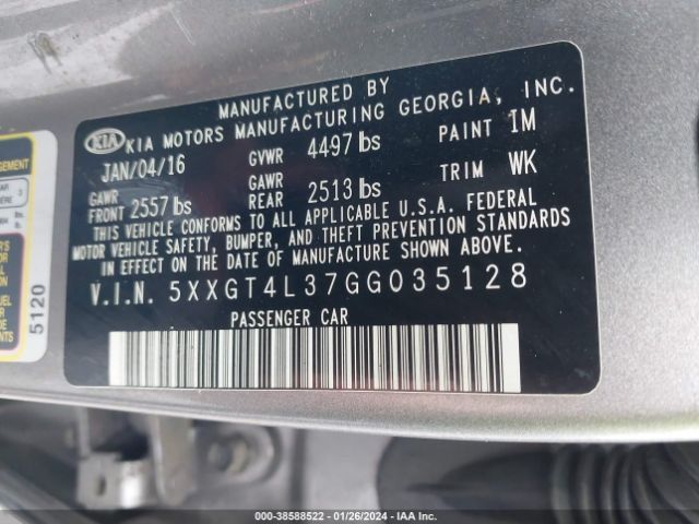 Photo 8 VIN: 5XXGT4L37GG035128 - KIA OPTIMA 