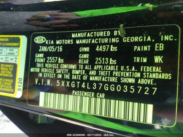 Photo 8 VIN: 5XXGT4L37GG035727 - KIA OPTIMA 