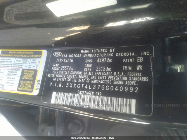 Photo 8 VIN: 5XXGT4L37GG040992 - KIA OPTIMA 