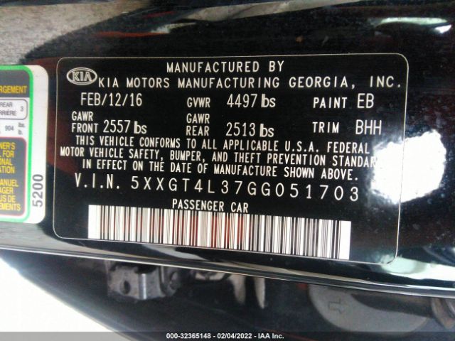 Photo 8 VIN: 5XXGT4L37GG051703 - KIA OPTIMA 