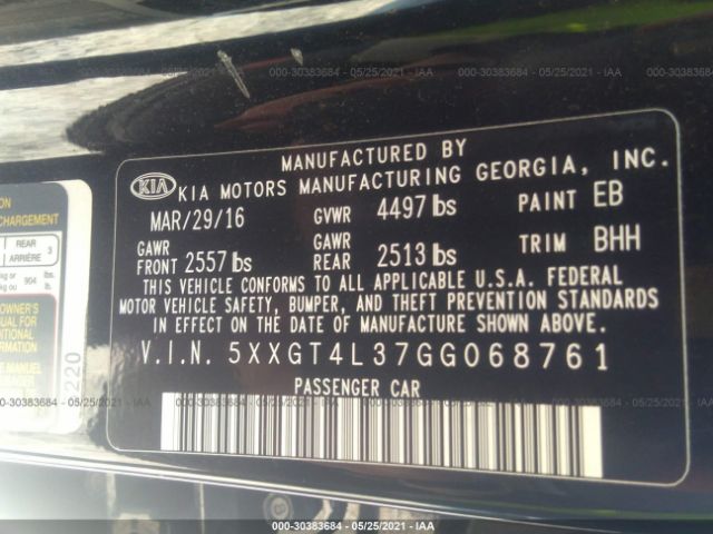 Photo 8 VIN: 5XXGT4L37GG068761 - KIA OPTIMA 