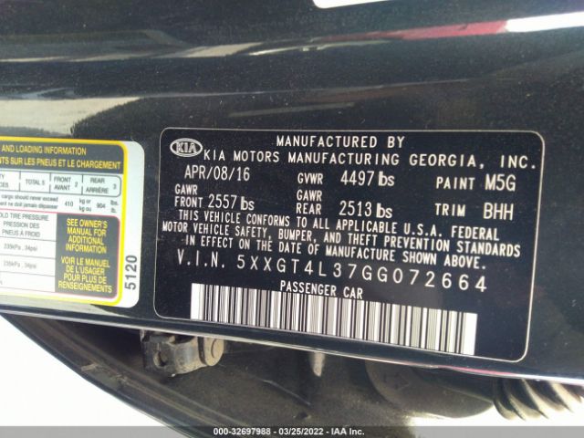 Photo 8 VIN: 5XXGT4L37GG072664 - KIA OPTIMA 