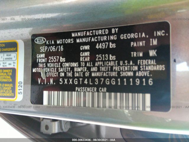 Photo 8 VIN: 5XXGT4L37GG111916 - KIA OPTIMA 