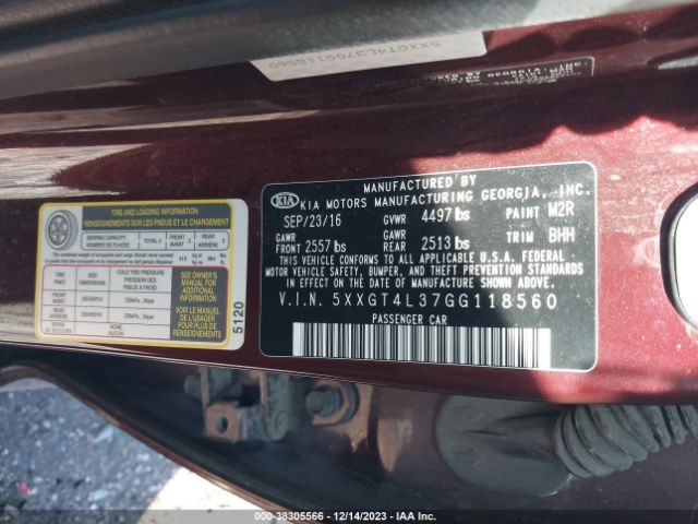 Photo 8 VIN: 5XXGT4L37GG118560 - KIA OPTIMA 