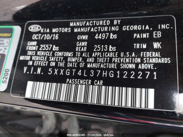 Photo 8 VIN: 5XXGT4L37HG122271 - KIA OPTIMA 