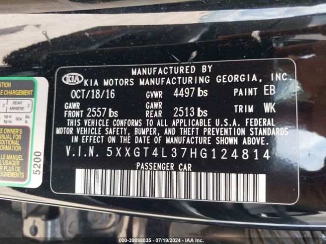 Photo 8 VIN: 5XXGT4L37HG124814 - KIA OPTIMA 