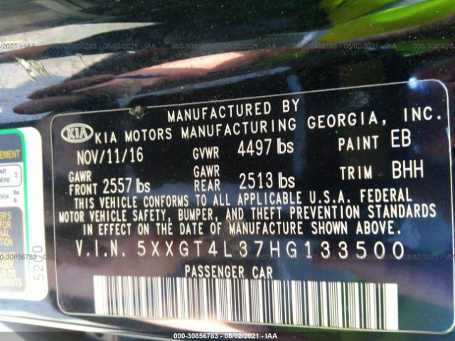 Photo 8 VIN: 5XXGT4L37HG133500 - KIA OPTIMA 