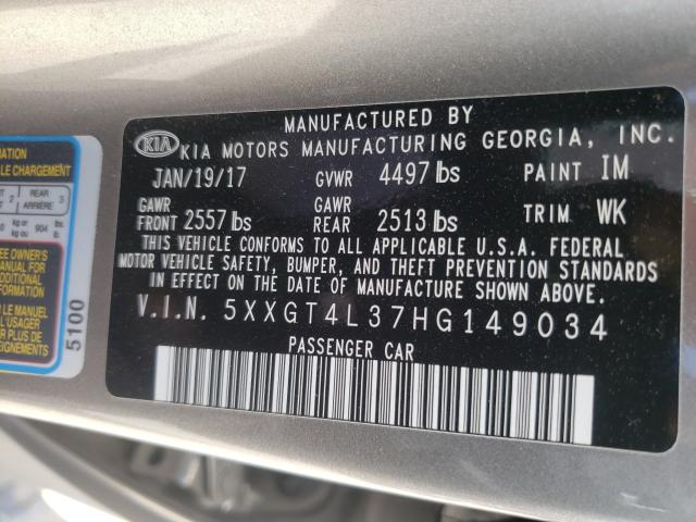 Photo 9 VIN: 5XXGT4L37HG149034 - KIA OPTIMA LX 