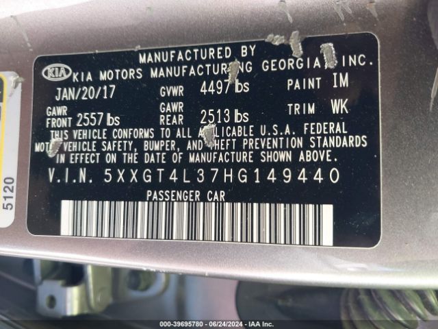 Photo 8 VIN: 5XXGT4L37HG149440 - KIA OPTIMA 