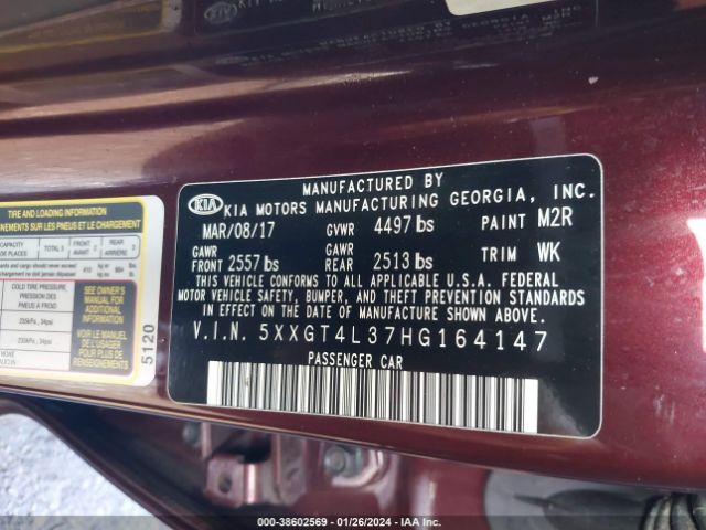 Photo 8 VIN: 5XXGT4L37HG164147 - KIA OPTIMA 