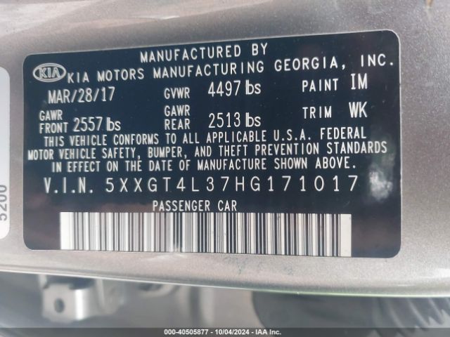 Photo 8 VIN: 5XXGT4L37HG171017 - KIA OPTIMA 