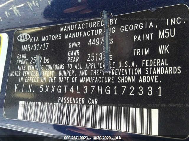 Photo 8 VIN: 5XXGT4L37HG172331 - KIA OPTIMA 