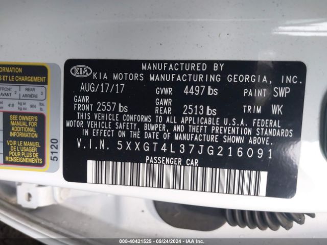 Photo 8 VIN: 5XXGT4L37JG216091 - KIA OPTIMA 