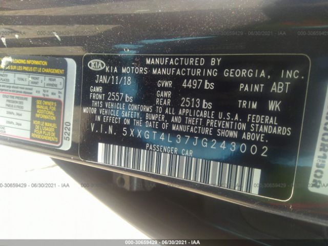 Photo 8 VIN: 5XXGT4L37JG243002 - KIA OPTIMA 