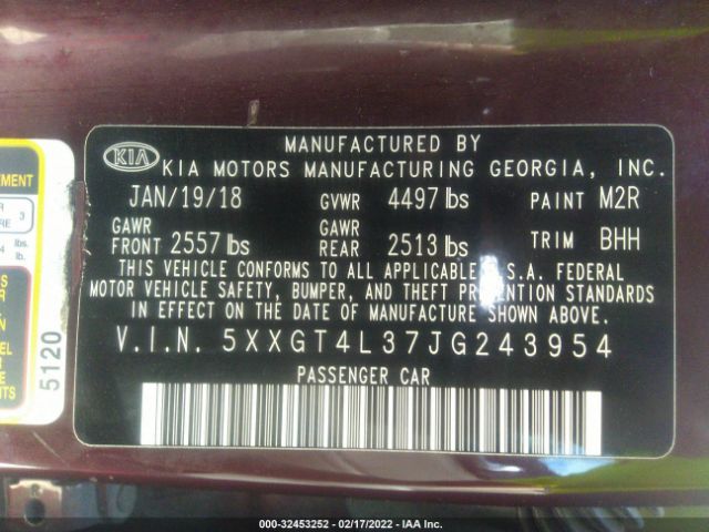 Photo 8 VIN: 5XXGT4L37JG243954 - KIA OPTIMA 