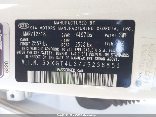 Photo 8 VIN: 5XXGT4L37JG256851 - KIA OPTIMA 