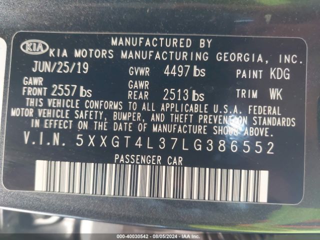 Photo 8 VIN: 5XXGT4L37LG386552 - KIA OPTIMA 