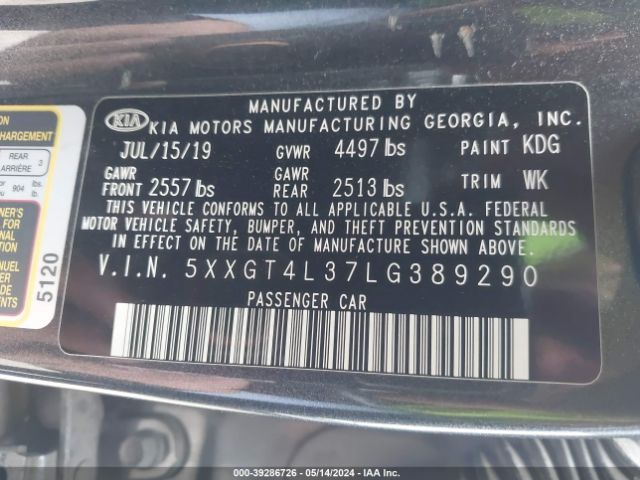 Photo 8 VIN: 5XXGT4L37LG389290 - KIA OPTIMA 