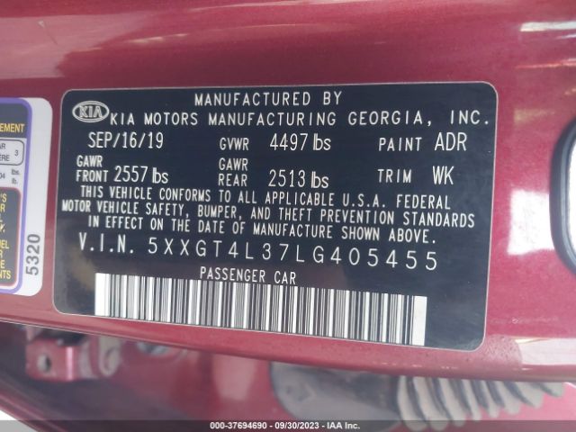 Photo 8 VIN: 5XXGT4L37LG405455 - KIA OPTIMA 