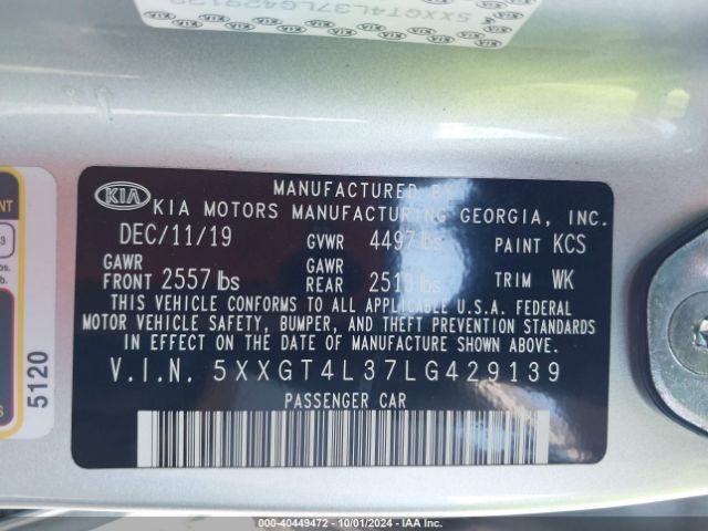 Photo 8 VIN: 5XXGT4L37LG429139 - KIA OPTIMA 