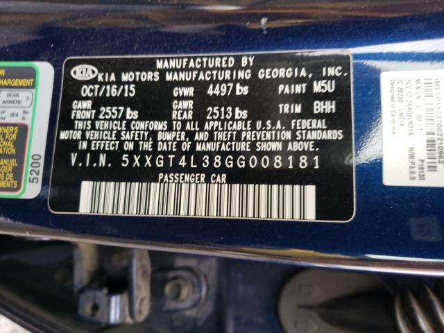 Photo 9 VIN: 5XXGT4L38GG008181 - KIA OPTIMA LX 