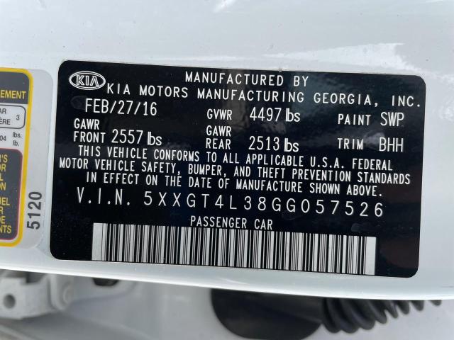 Photo 9 VIN: 5XXGT4L38GG057526 - KIA OPTIMA LX 