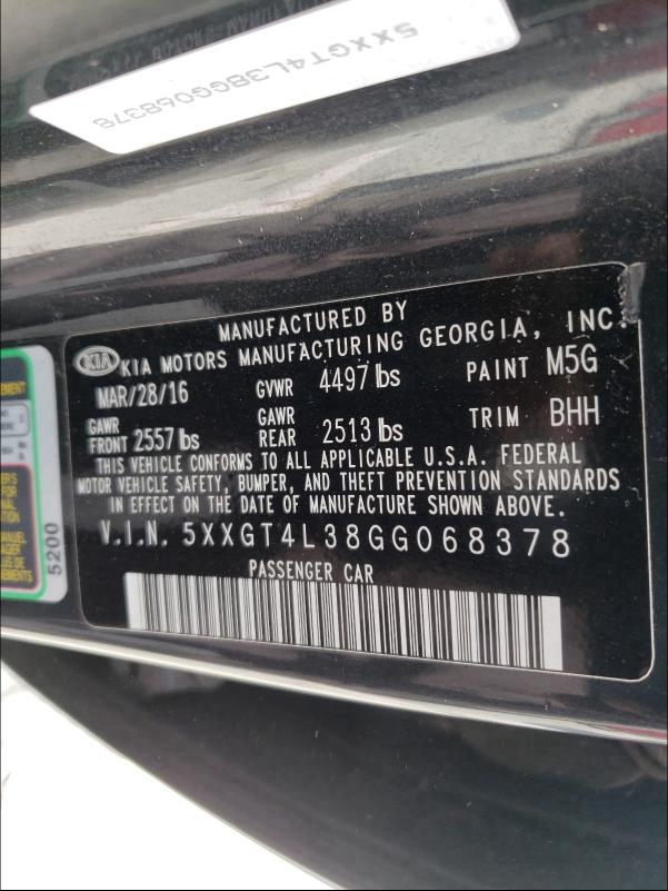 Photo 9 VIN: 5XXGT4L38GG068378 - KIA OPTIMA LX 