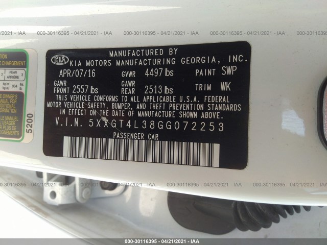 Photo 8 VIN: 5XXGT4L38GG072253 - KIA OPTIMA 