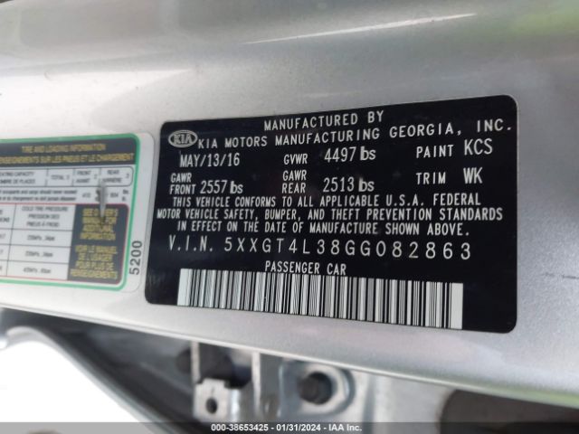 Photo 8 VIN: 5XXGT4L38GG082863 - KIA OPTIMA 