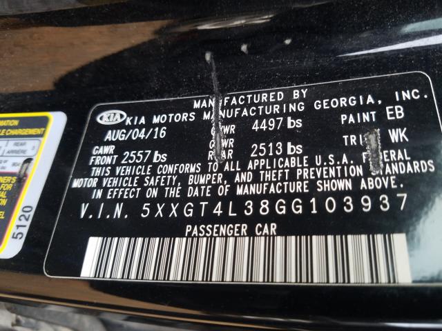 Photo 9 VIN: 5XXGT4L38GG103937 - KIA OPTIMA LX 