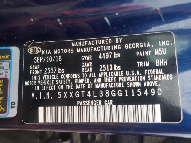 Photo 9 VIN: 5XXGT4L38GG115490 - KIA OPTIMA LX 