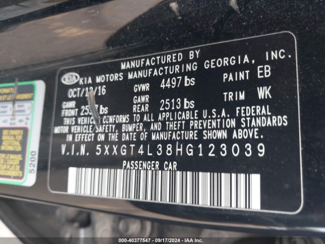 Photo 8 VIN: 5XXGT4L38HG123039 - KIA OPTIMA 