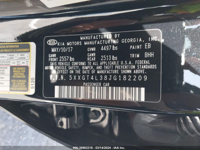 Photo 8 VIN: 5XXGT4L38JG182209 - KIA OPTIMA 