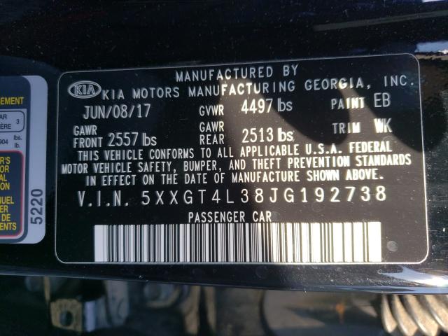 Photo 9 VIN: 5XXGT4L38JG192738 - KIA OPTIMA LX 