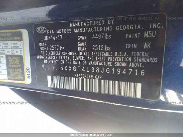 Photo 8 VIN: 5XXGT4L38JG194716 - KIA OPTIMA 