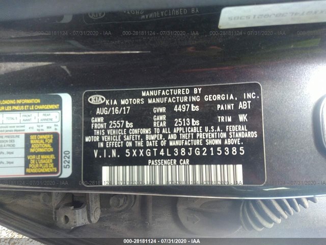 Photo 8 VIN: 5XXGT4L38JG215385 - KIA OPTIMA 