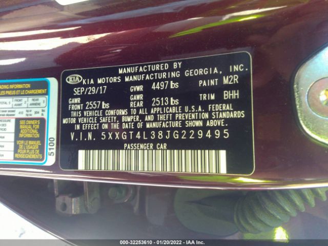 Photo 8 VIN: 5XXGT4L38JG229495 - KIA OPTIMA 