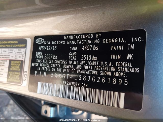 Photo 8 VIN: 5XXGT4L38JG261895 - KIA OPTIMA 