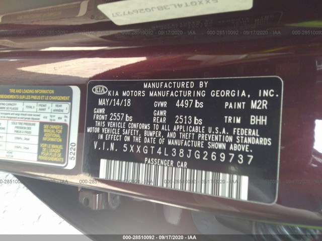 Photo 8 VIN: 5XXGT4L38JG269737 - KIA OPTIMA 