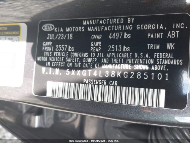 Photo 8 VIN: 5XXGT4L38KG285101 - KIA OPTIMA 