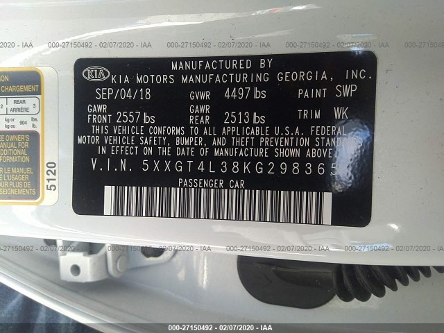 Photo 8 VIN: 5XXGT4L38KG298365 - KIA OPTIMA 