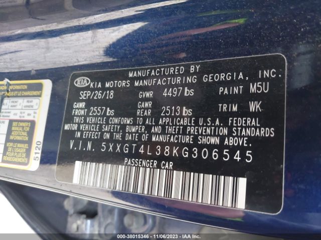 Photo 8 VIN: 5XXGT4L38KG306545 - KIA OPTIMA 