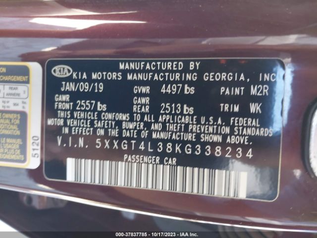 Photo 8 VIN: 5XXGT4L38KG338234 - KIA OPTIMA 