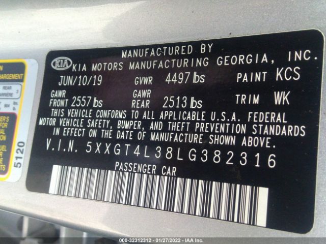 Photo 8 VIN: 5XXGT4L38LG382316 - KIA OPTIMA 