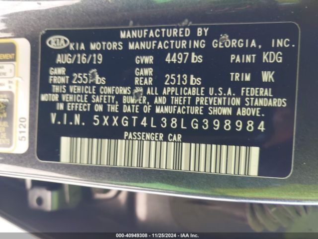 Photo 8 VIN: 5XXGT4L38LG398984 - KIA OPTIMA 